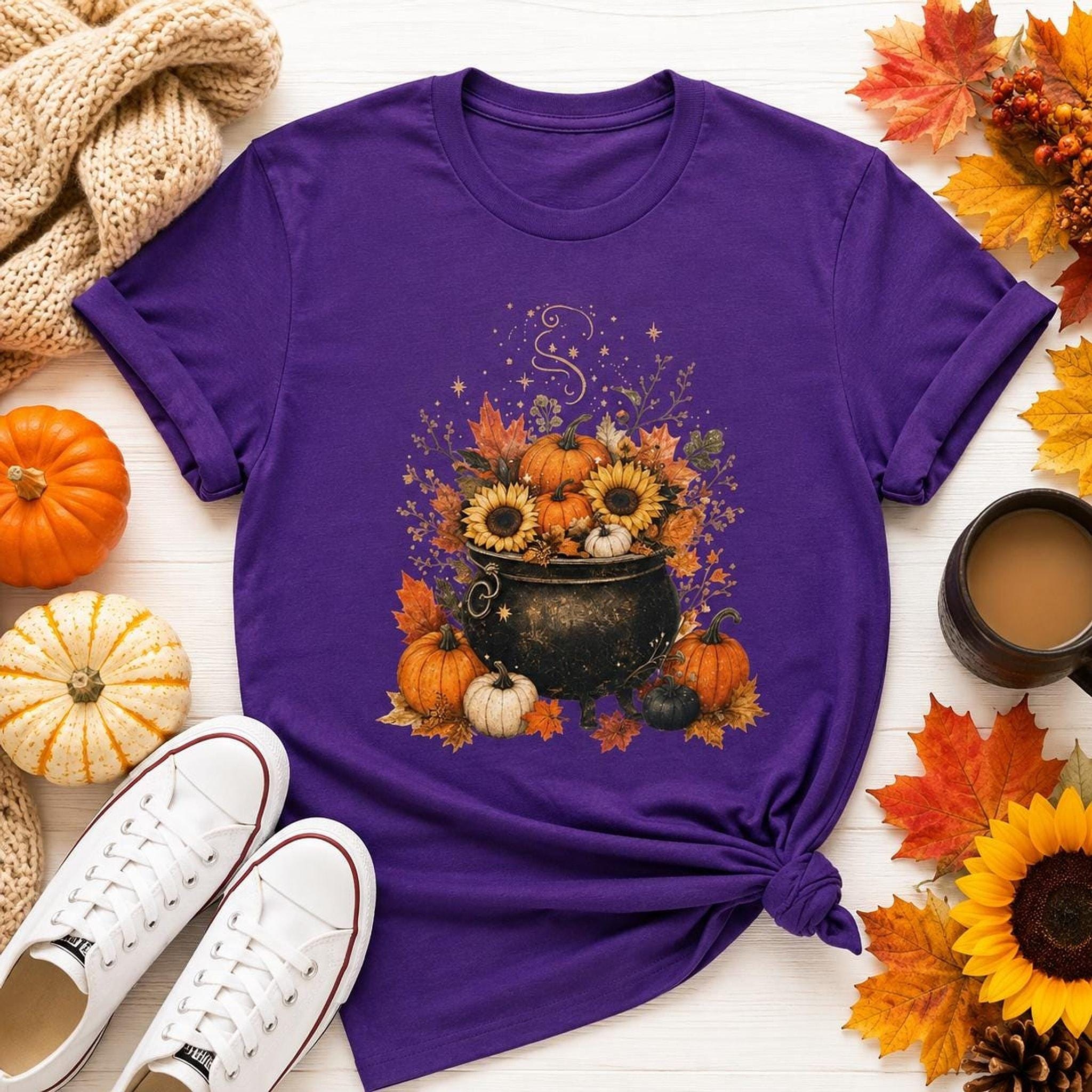 Pumpkin Witch Shirt, Cauldron Fall tee, Cozy Autumn Halloween Gift, view 2