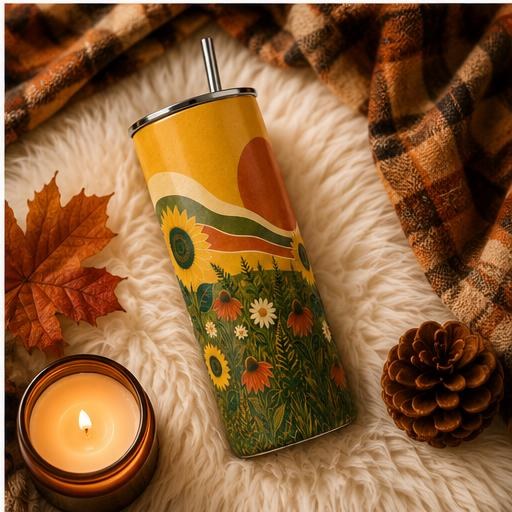Retro Sunflower Skinny Tumbler, Boho Wildflower Cup, Sunflower Nature Gift, view 3