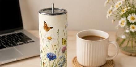 Wildflower Butterfly 20oz Skinny Tumbler Nature Lover Gift for Mom or Her, view 10