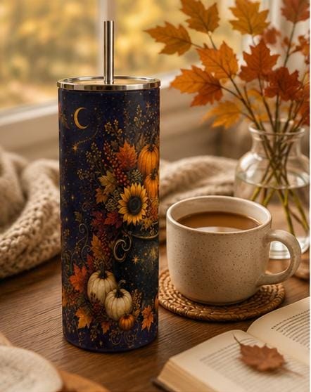 Fall Pumpkin Skinny Tumbler, Celestial Autumn 20oz Cup,Gift for Her, view 7