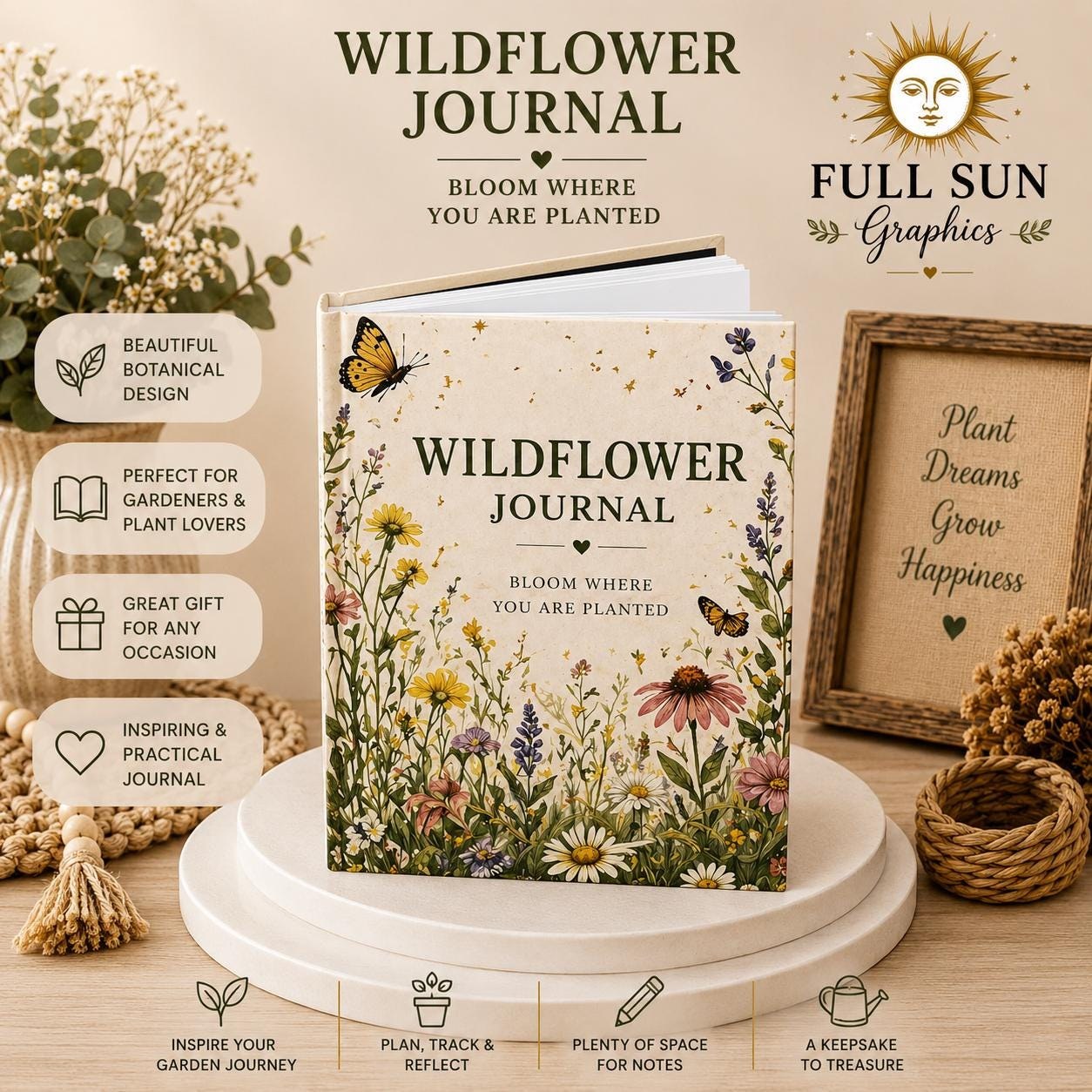 Wildflower Journal Hardcover, Bloom Where You Are Planted Floral Notebook Gift, view 2