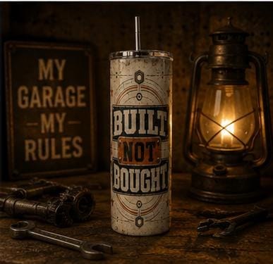 Built Not Bought Mechanic Tumbler, Vintage Garage Stainless Steel Cup, view 7