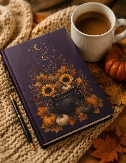 Fall Pumpkin Floral Journal, Sunflower Hardcover Notebook, Autumn Gift, view 10