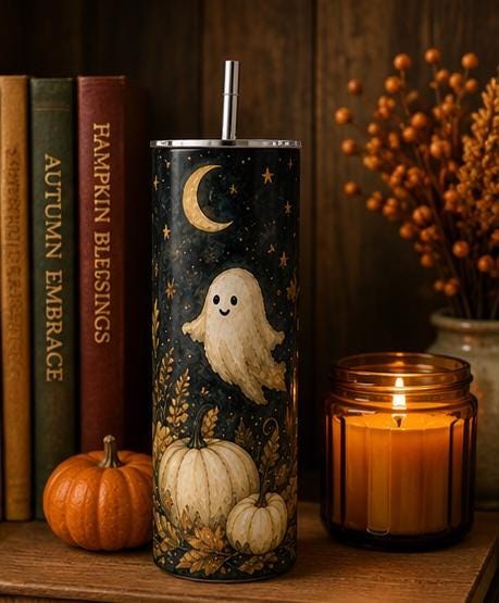 Ghost Pumpkin Skinny Tumbler, Halloween 20oz Cup,Fall Gift for Her, view 6