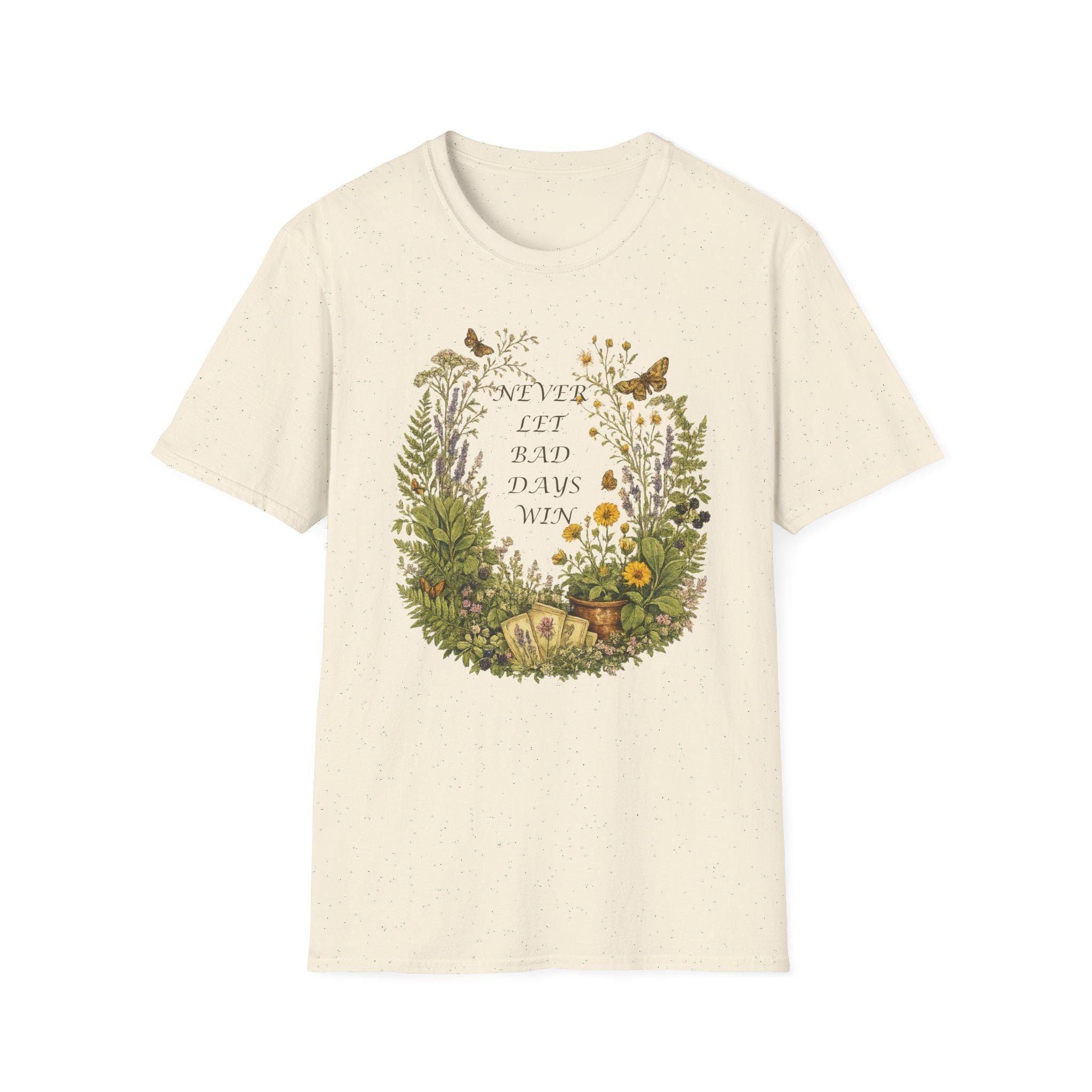 Floral Wreath T-Shirt, Inspirational Quote Tee, Never Let Bad Days Win, Nature Lover Gift, view 5