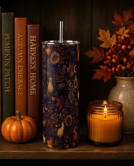 Pumpkin Celestial Skinny Tumbler, Fall Witchy 20oz Cup, Gift for Her, view 6