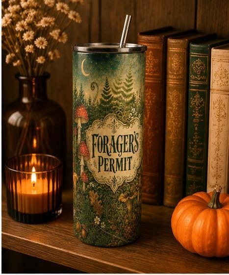 Forager's Permit Skinny Tumbler, Mushroom Cottagecore Cup,Cottagecore Nature Travel Mug, view 8