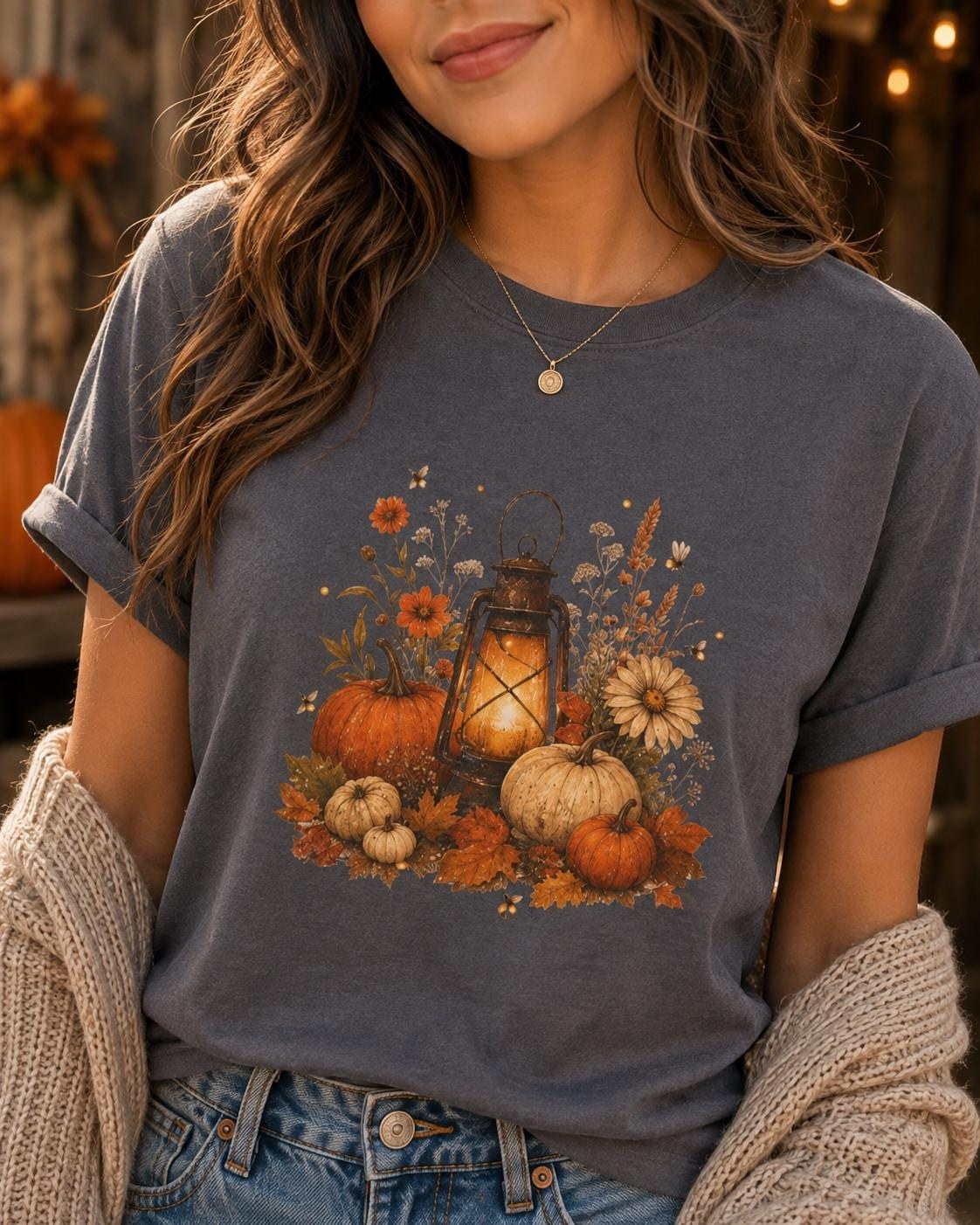 Vintage Pumpkin T-Shirt, Autumn Lantern Fall Tee, Cotton Halloween Shirt