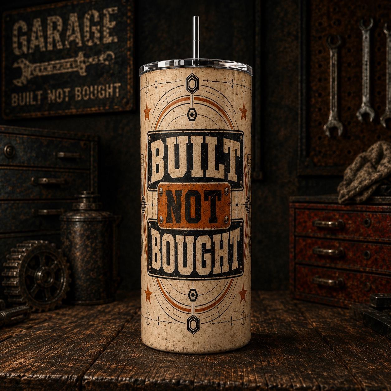 Built Not Bought Mechanic Tumbler, Vintage Garage Stainless Steel Cup