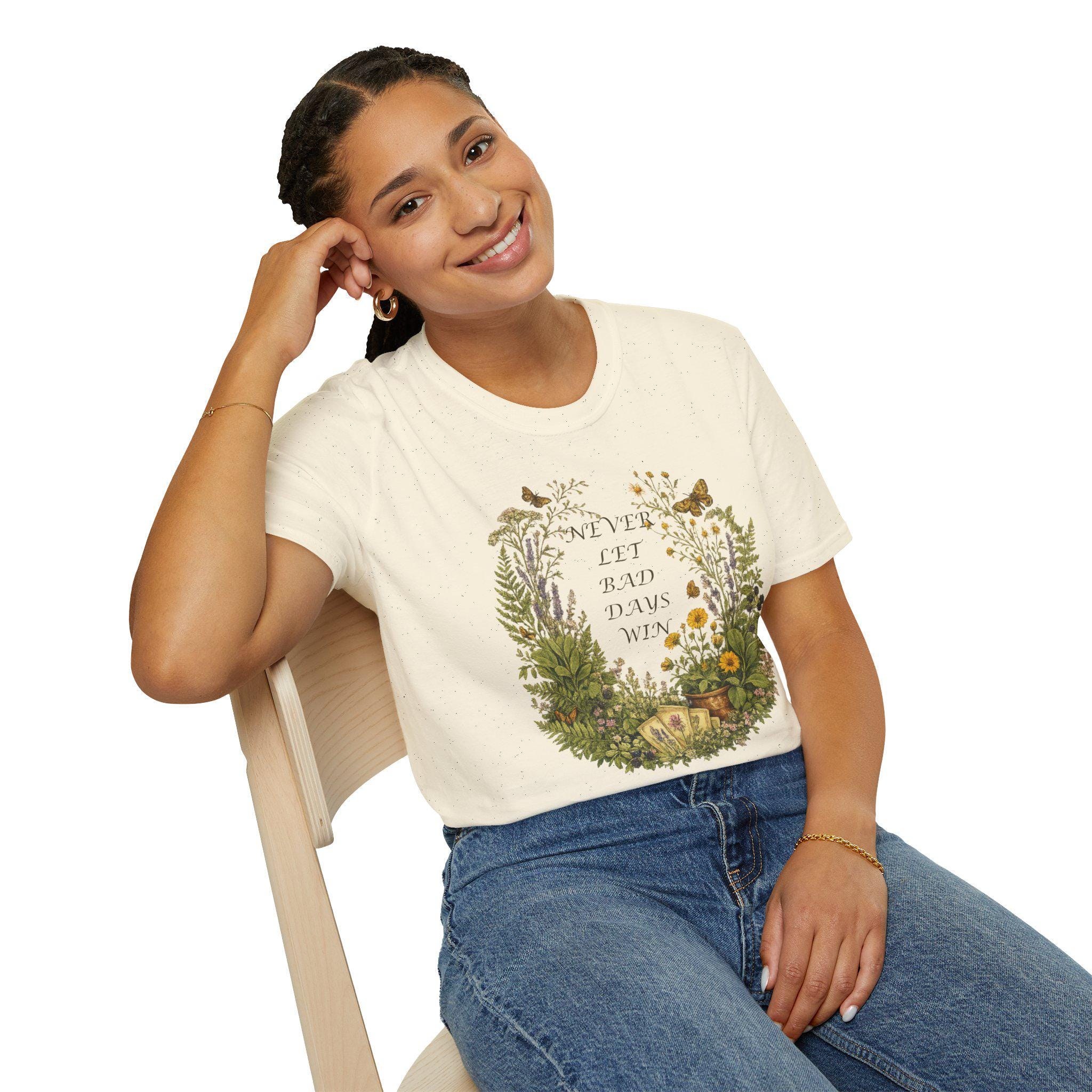 Floral Wreath T-Shirt, Inspirational Quote Tee, Never Let Bad Days Win, Nature Lover Gift, view 20