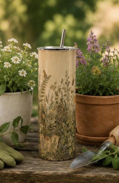 Vintage Botanical Wildflower Skinny Tumbler, Cottagecore Garden Travel Cup, view 6
