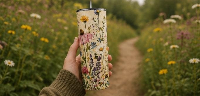 Wildflower Tumbler, Cottagecore Floral 20oz Stainless Steel Travel Cup, view 4