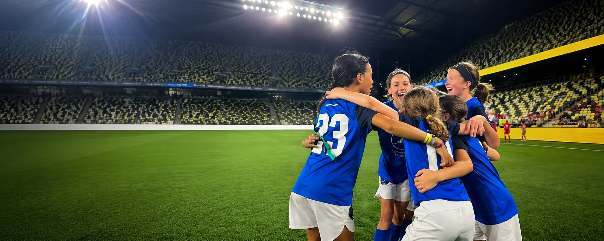 FC National players at a soccer stadium