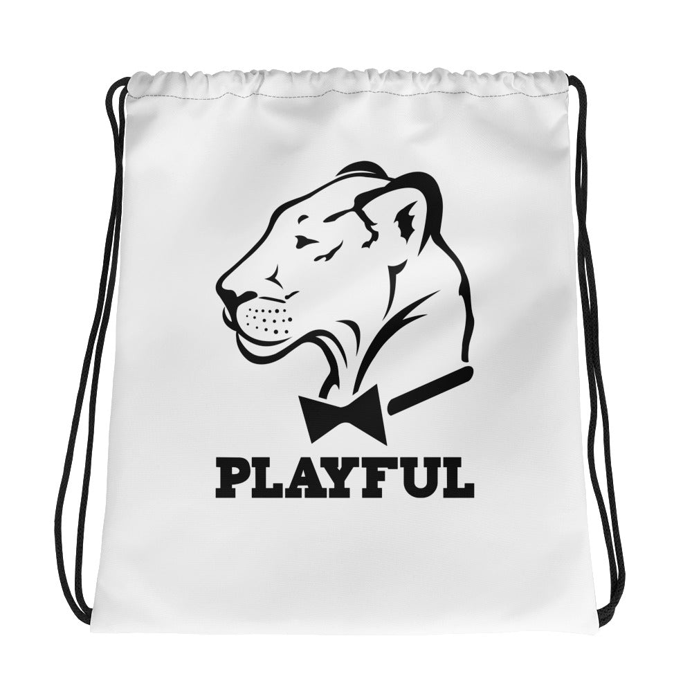 I Am Playful classic black drawstring bag
