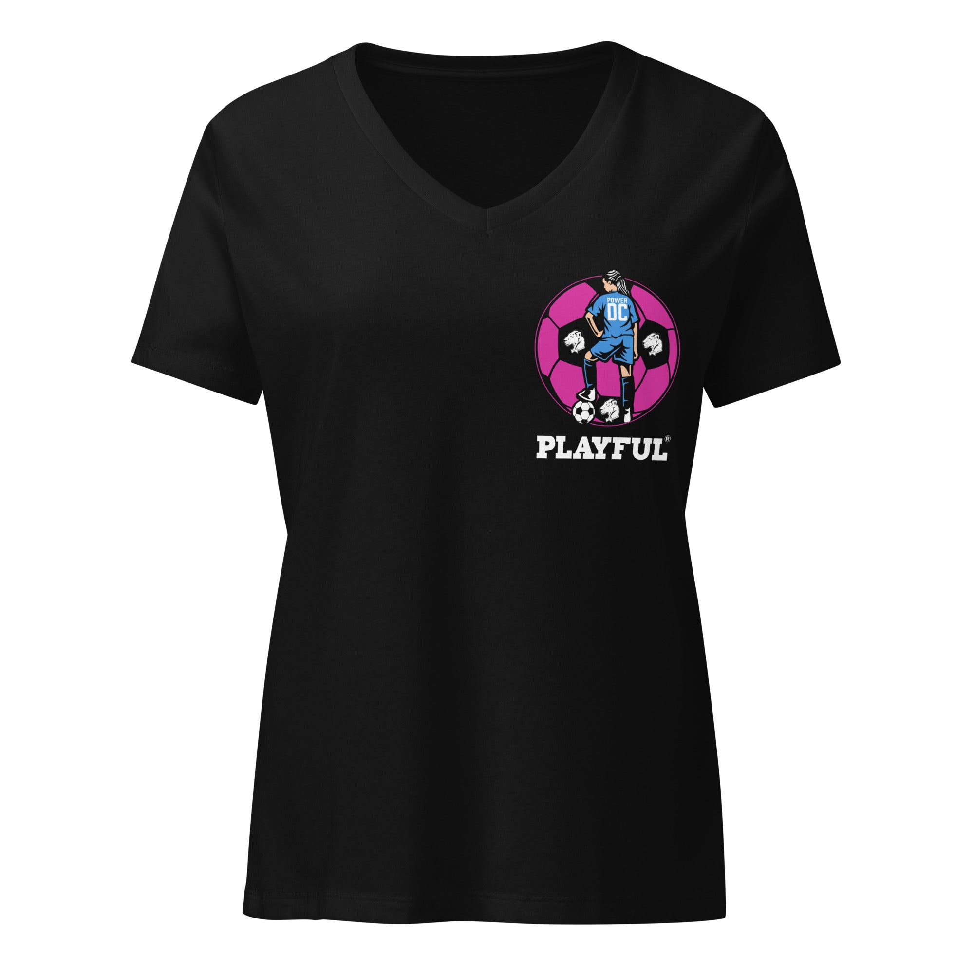 I Am Playful women’s black relaxed V-neck T-shirt