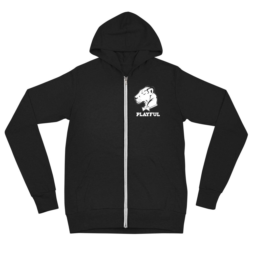 I Am Playful lightweight black zip hoodie