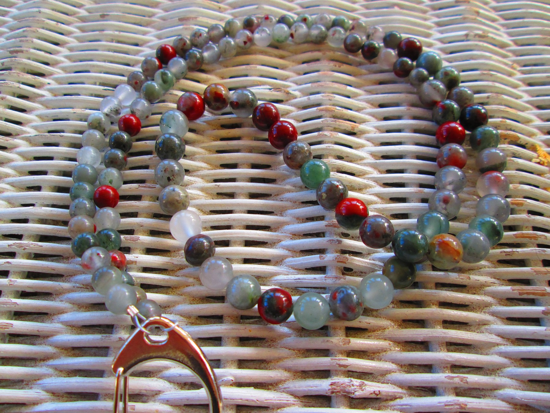 Bloodstone Beaded Lanyard, Natural Gemstone ID Badge Holder Necklace, Eyeglass Chain, Teacher Nurse Gift, Handmade