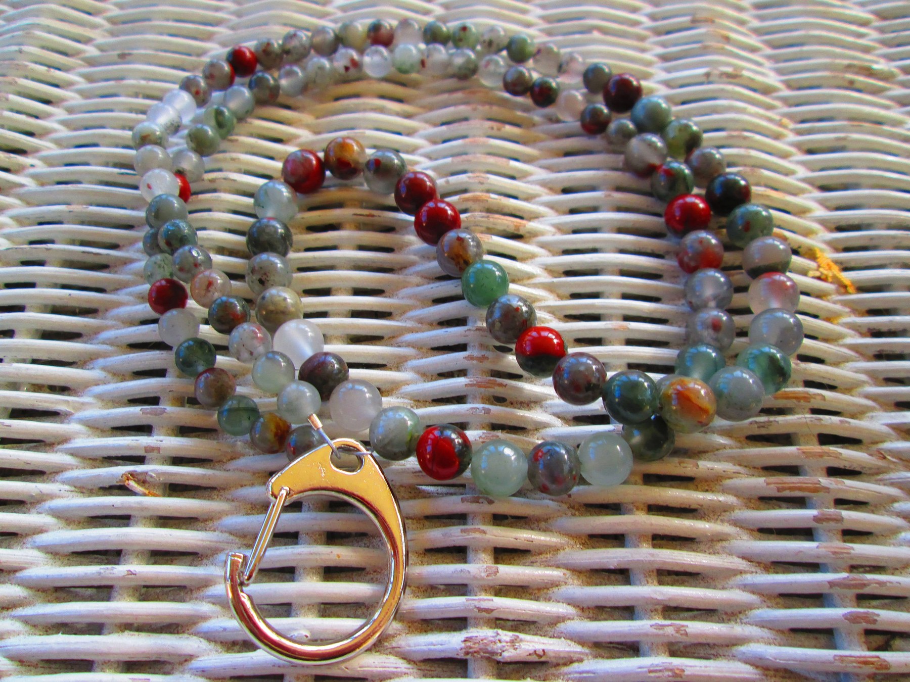 Bloodstone Beaded Lanyard, Natural Gemstone ID Badge Holder Necklace, Eyeglass Chain, Teacher Nurse Gift, Handmade, detail 2