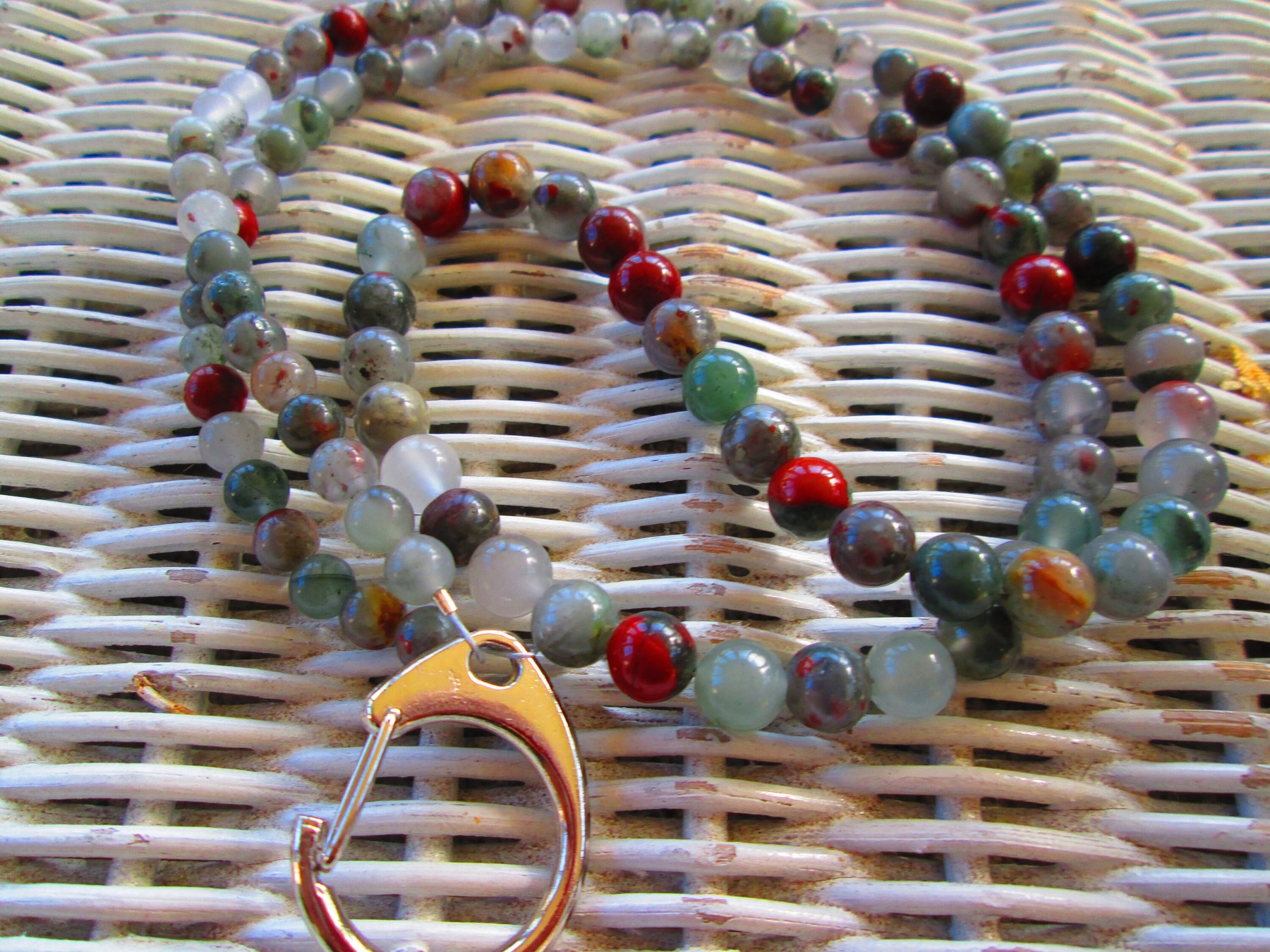 Bloodstone Beaded Lanyard, Natural Gemstone ID Badge Holder Necklace, Eyeglass Chain, Teacher Nurse Gift, Handmade, detail 3