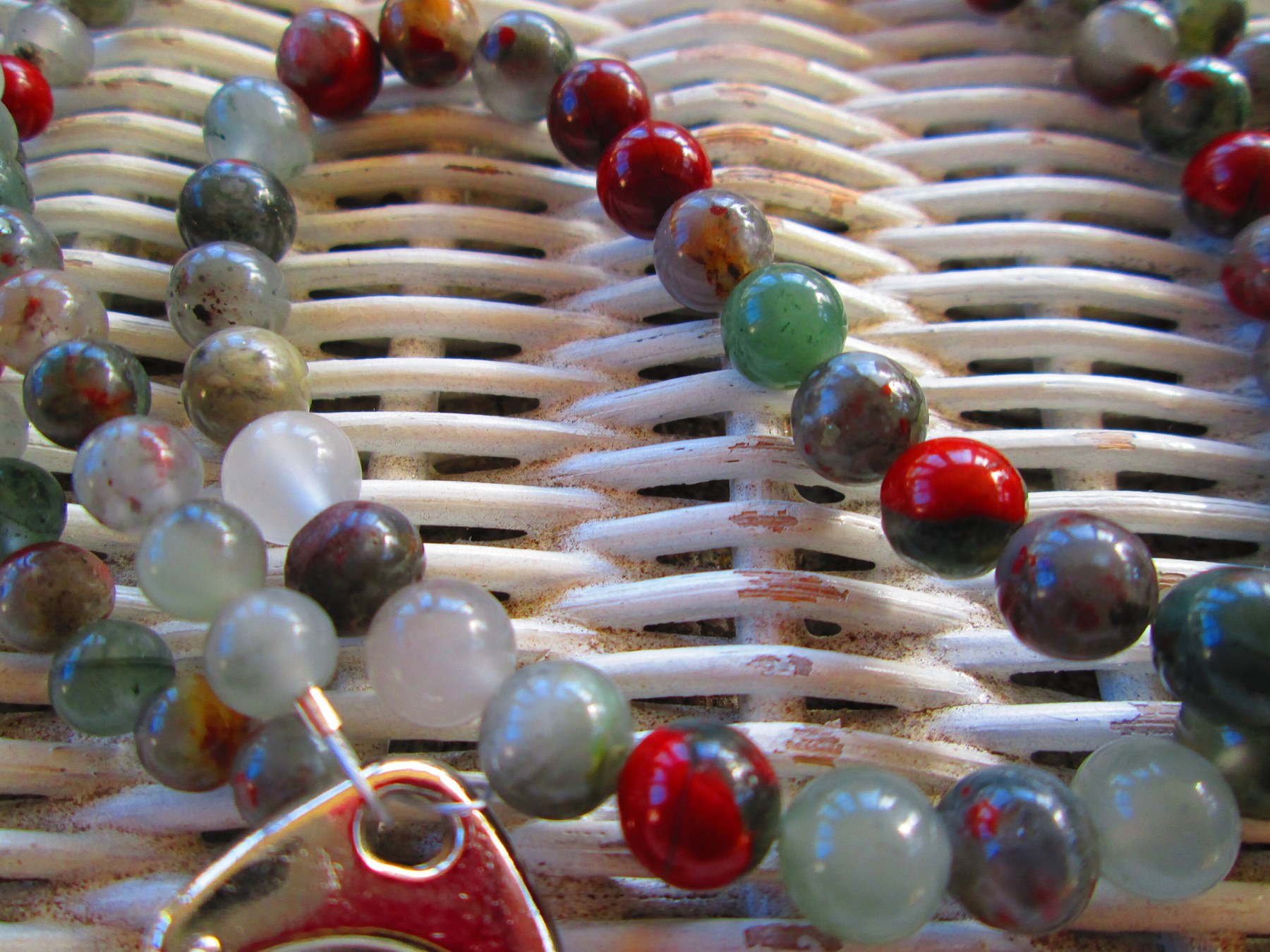 Bloodstone Beaded Lanyard, Natural Gemstone ID Badge Holder Necklace, Eyeglass Chain, Teacher Nurse Gift, Handmade, detail 4