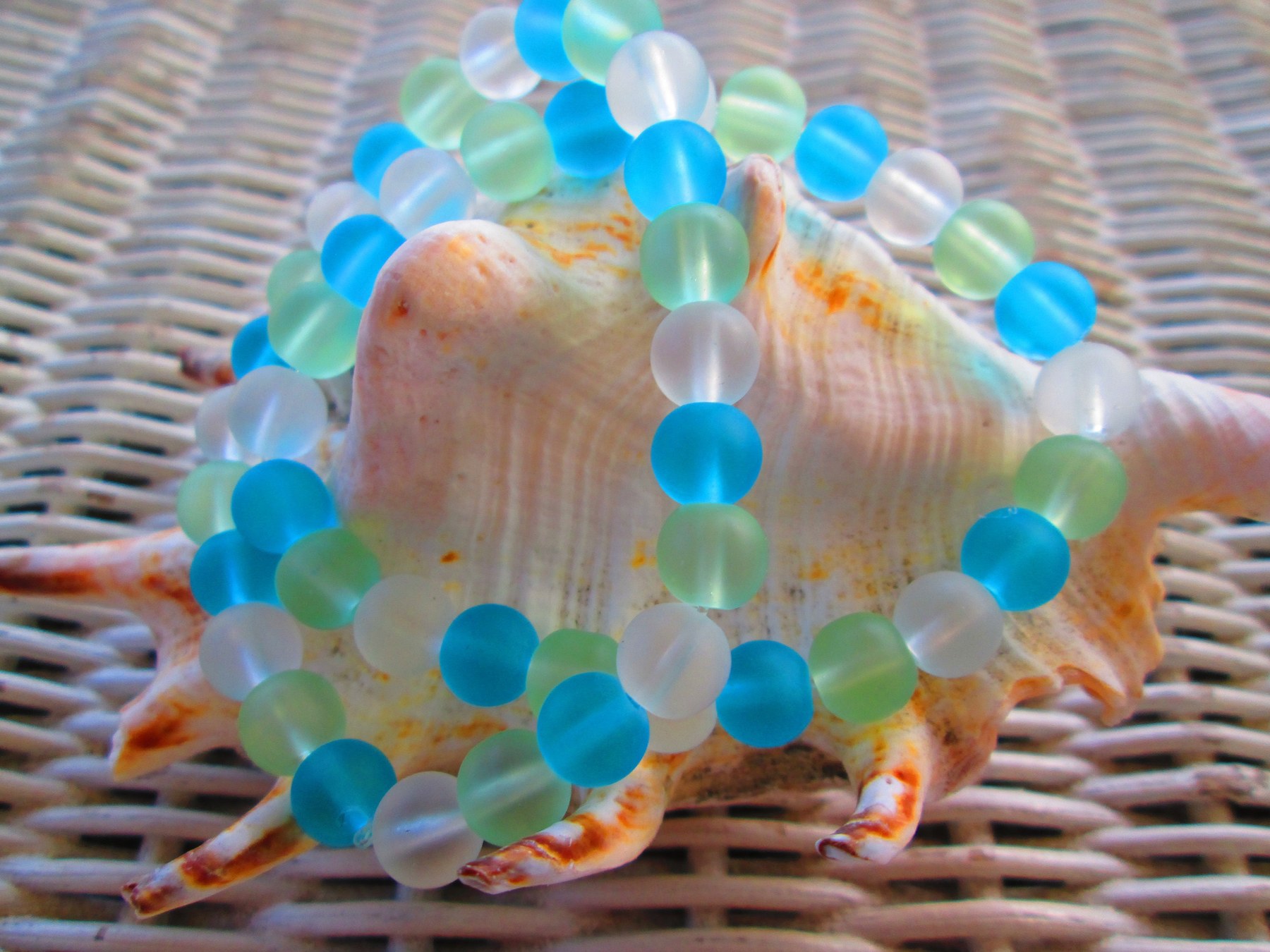 Sea Glass Beaded Bracelets: Stretch Cord, 8mm Round (PAIR), 1178