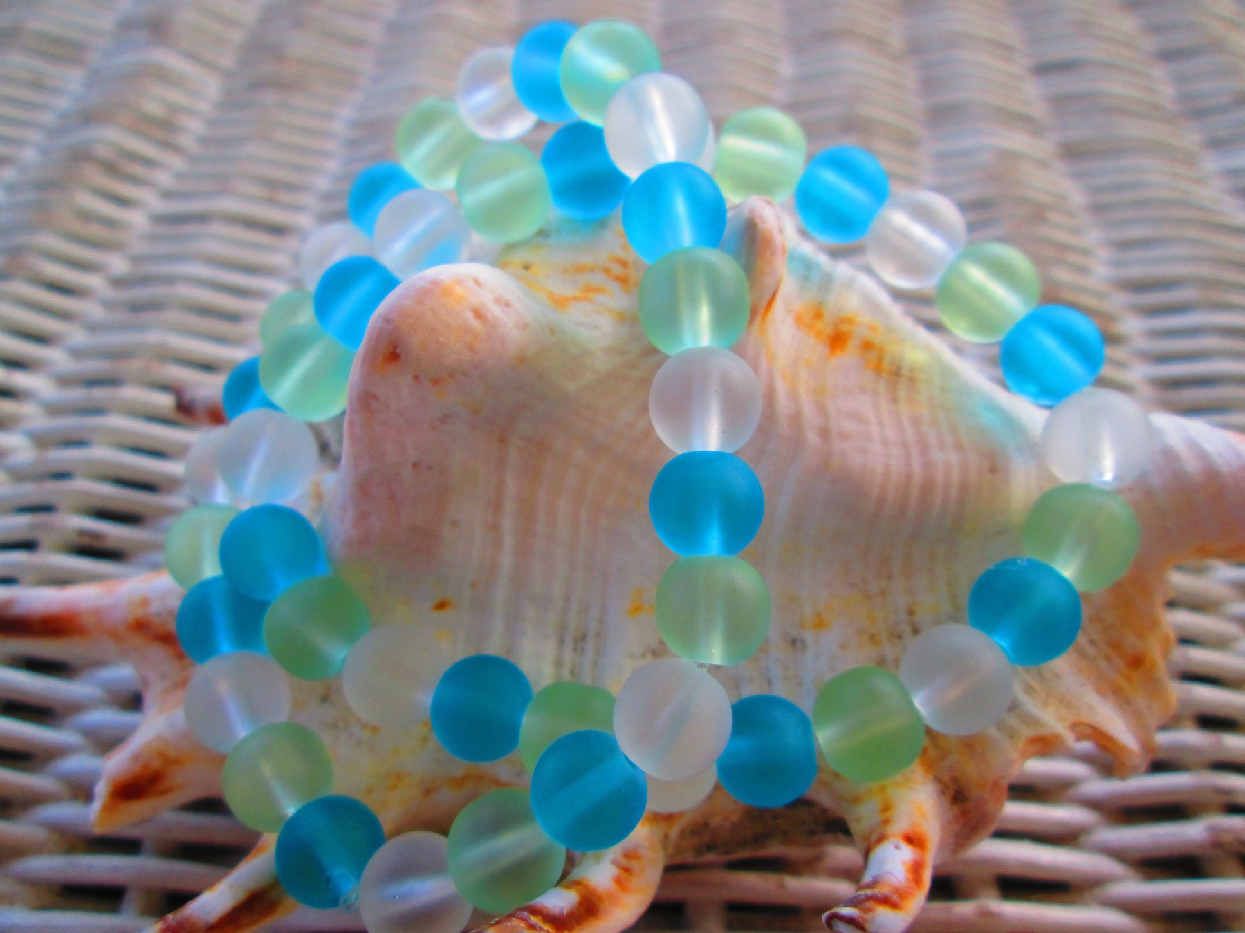 Sea Glass Beaded Bracelets: Stretch Cord, 8mm Round (PAIR), 1178, detail 2