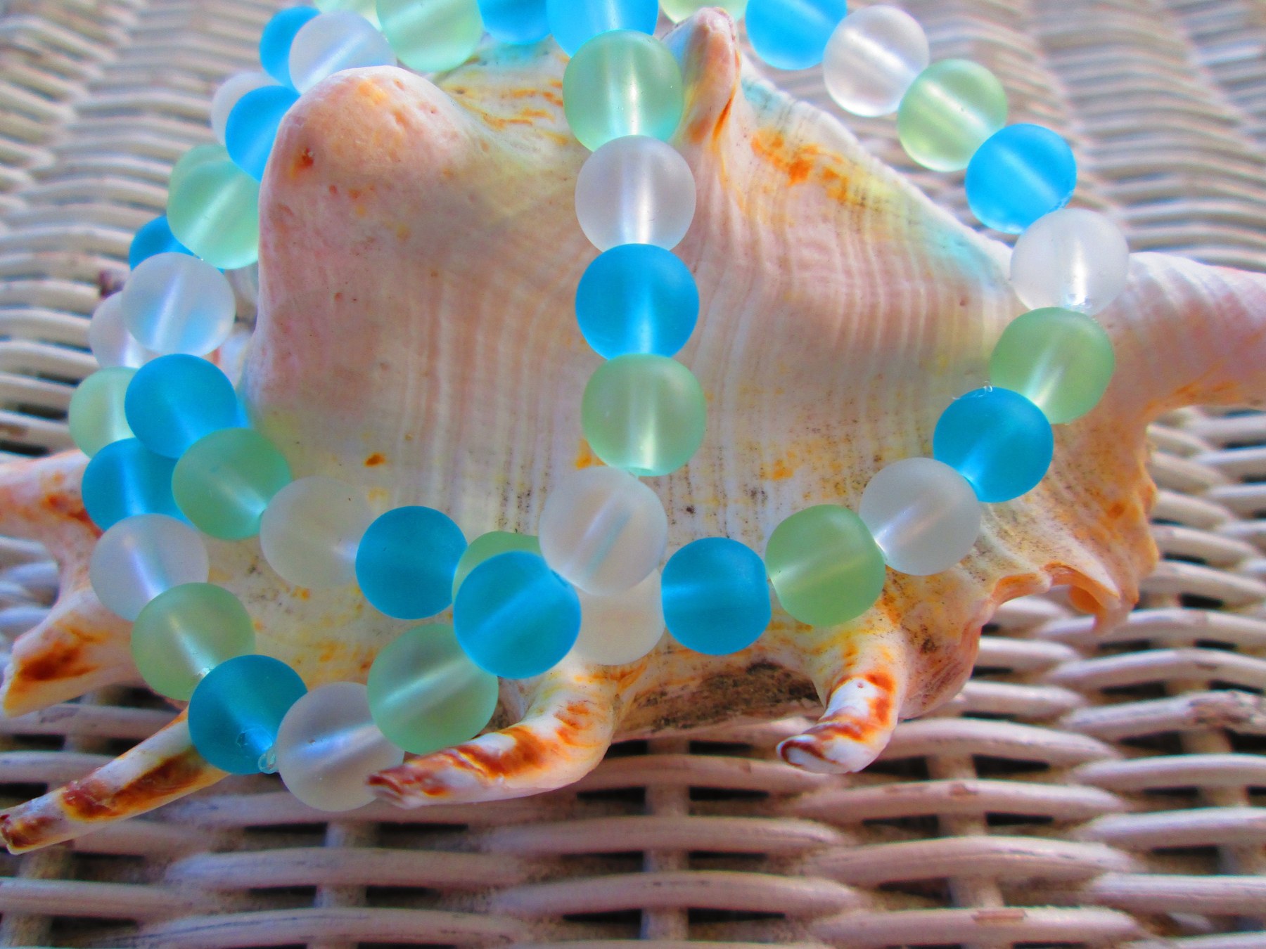 Sea Glass Beaded Bracelets: Stretch Cord, 8mm Round (PAIR), 1178, detail 3