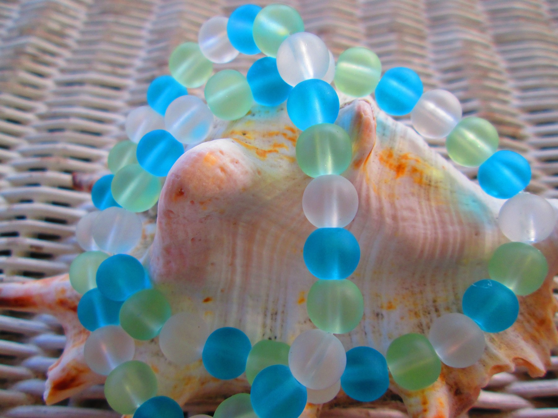 Sea Glass Beaded Bracelets: Stretch Cord, 8mm Round (PAIR), 1178, detail 4