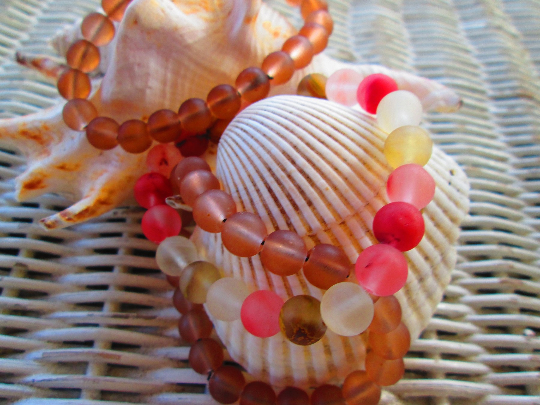 Handmade Cinnamon Brown & Cherry Quartz Beaded Bracelet Trio, detail 2