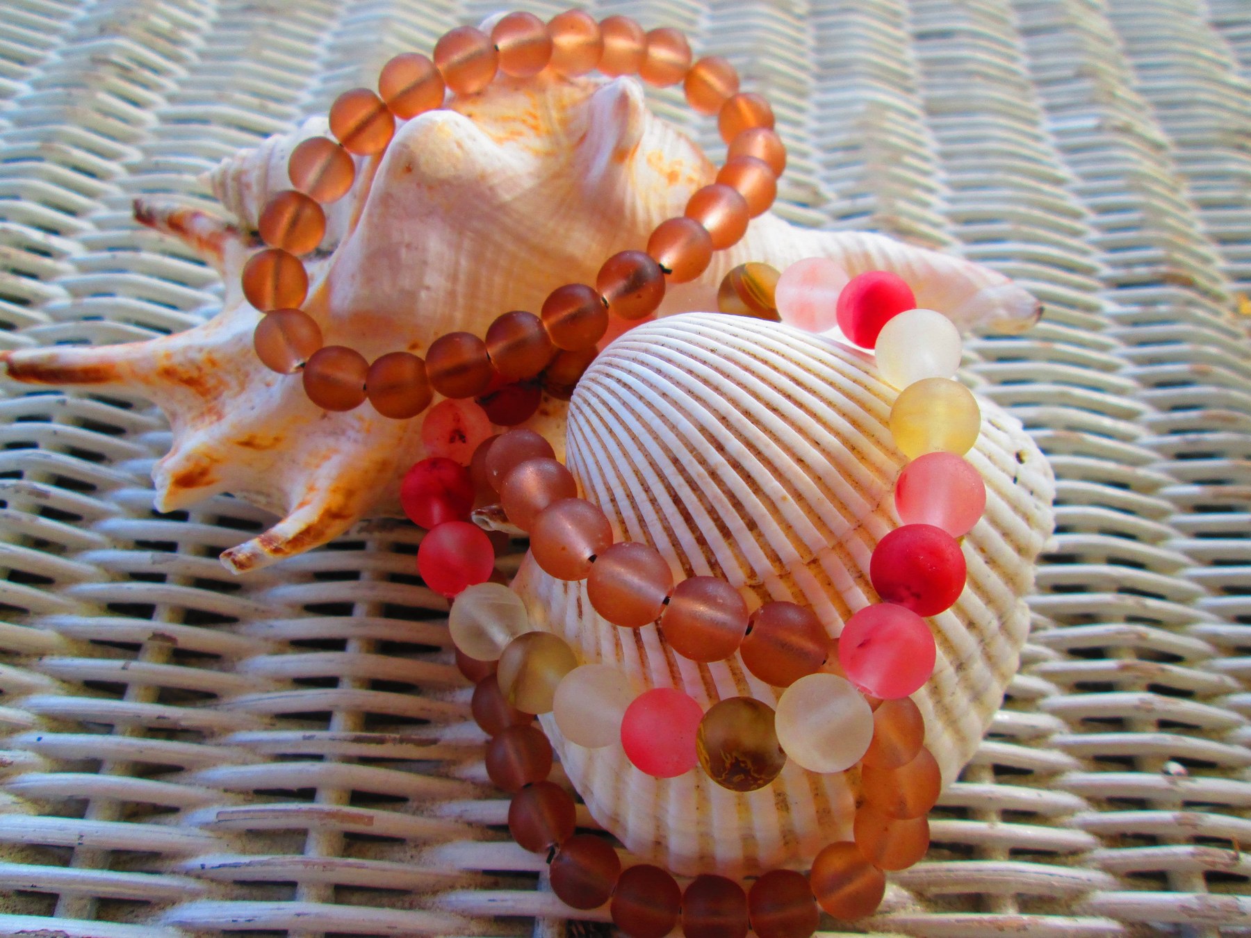 Handmade Cinnamon Brown & Cherry Quartz Beaded Bracelet Trio, detail 3