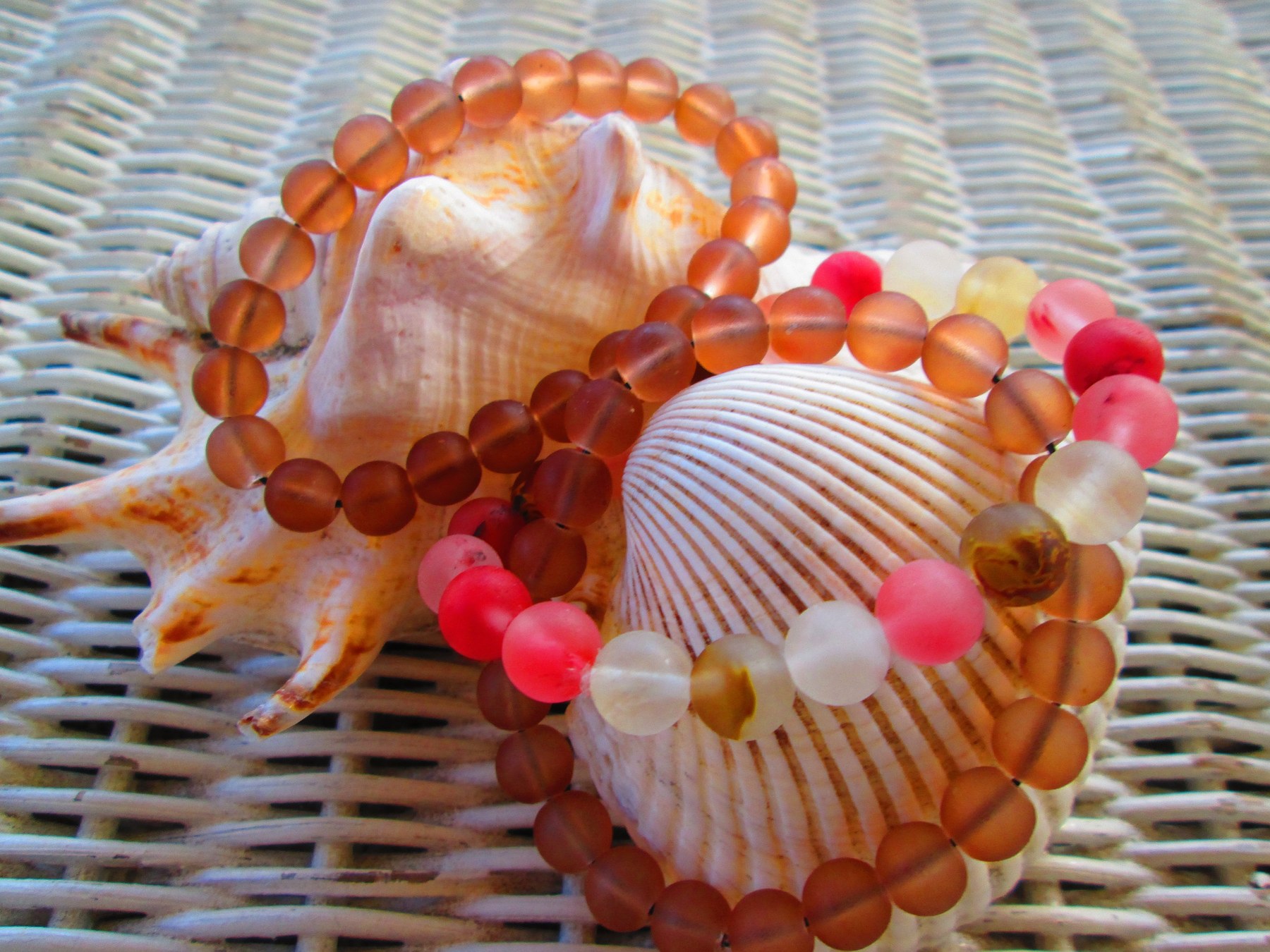 Handmade Cinnamon Brown & Cherry Quartz Beaded Bracelet Trio, detail 4