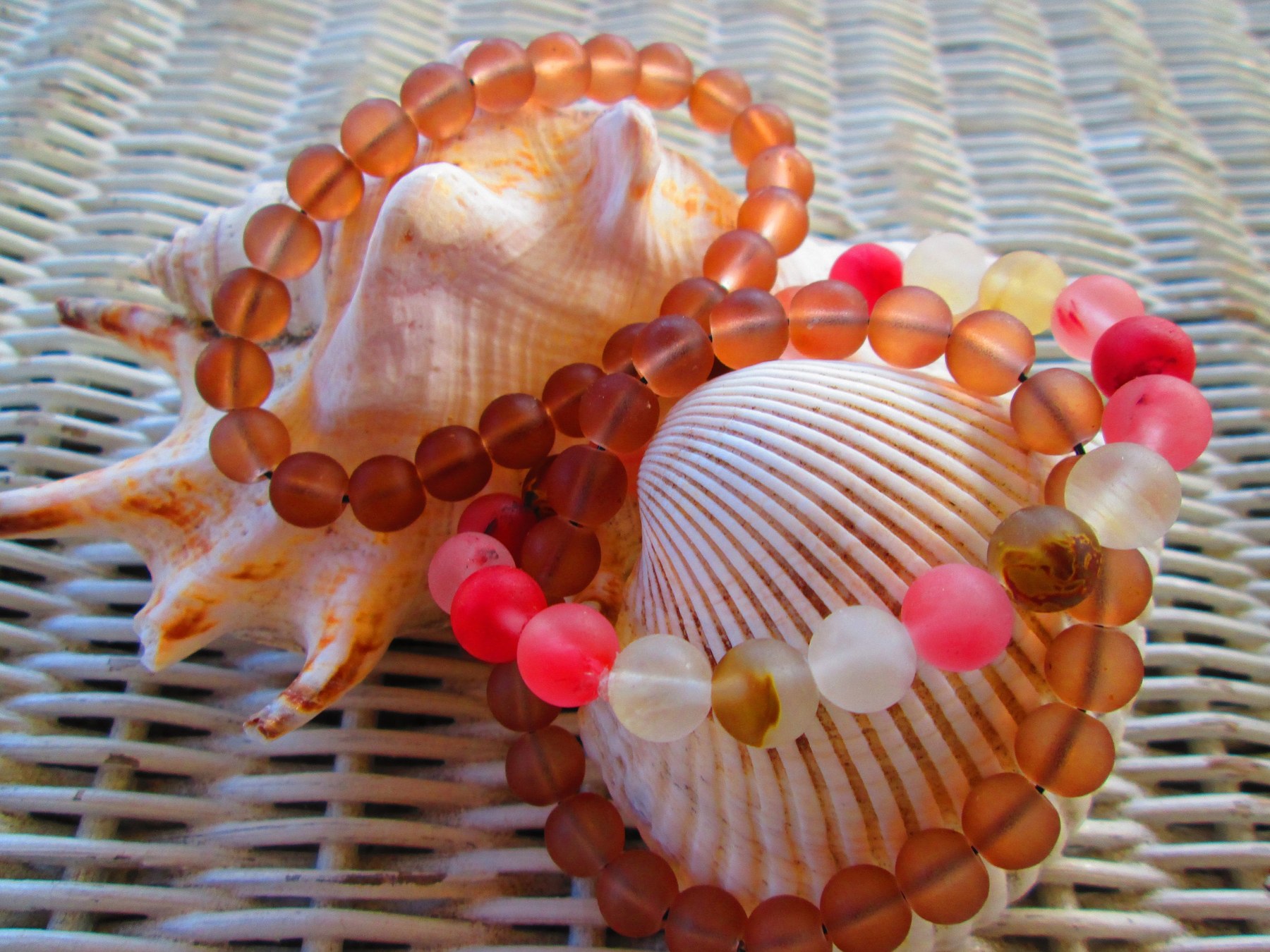 Handmade Cinnamon Brown & Cherry Quartz Beaded Bracelet Trio, detail 5