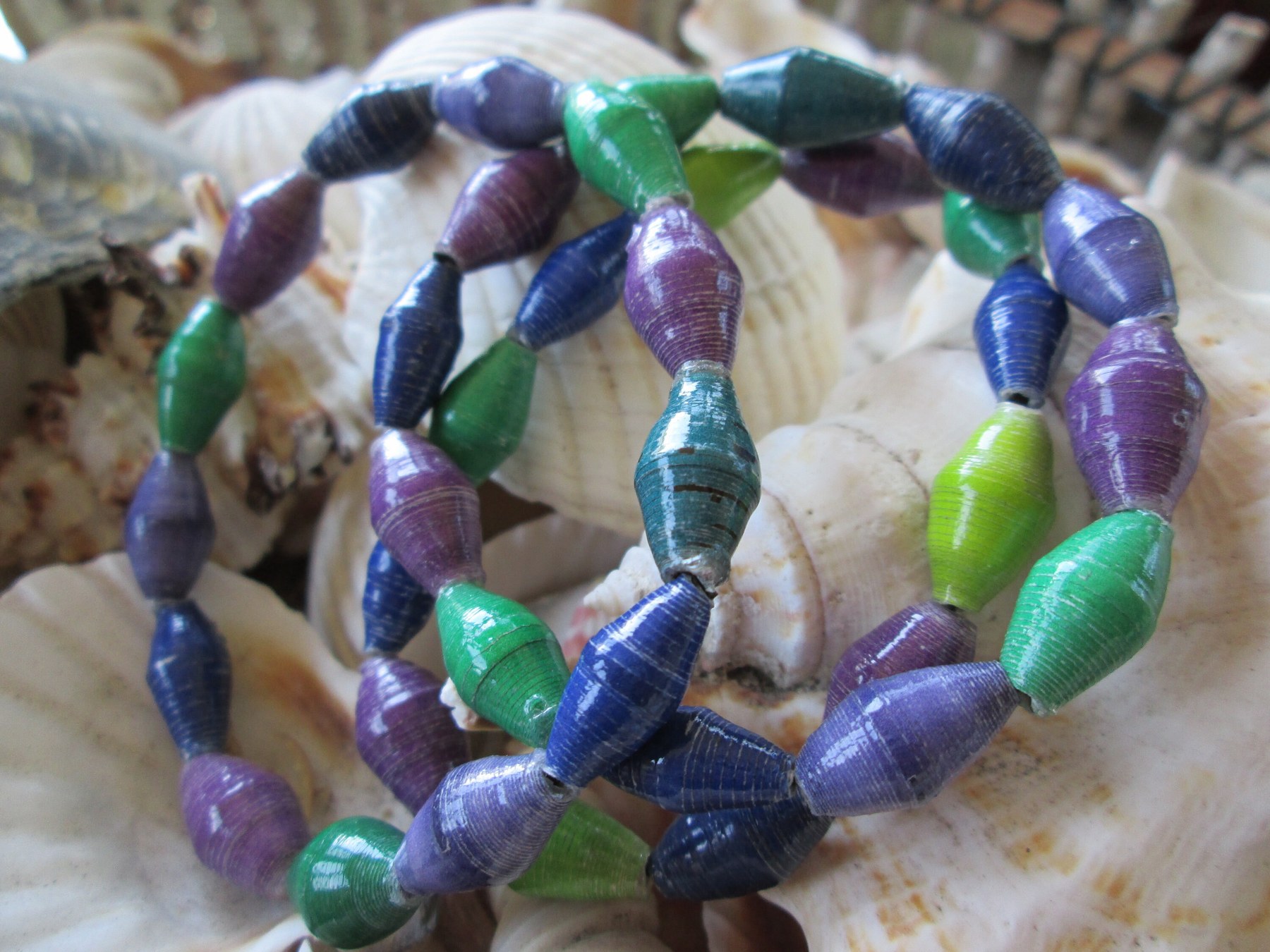 Bracelet trio, Outreach Uganda Vineyard paper beaded bracelets, 168, detail 2