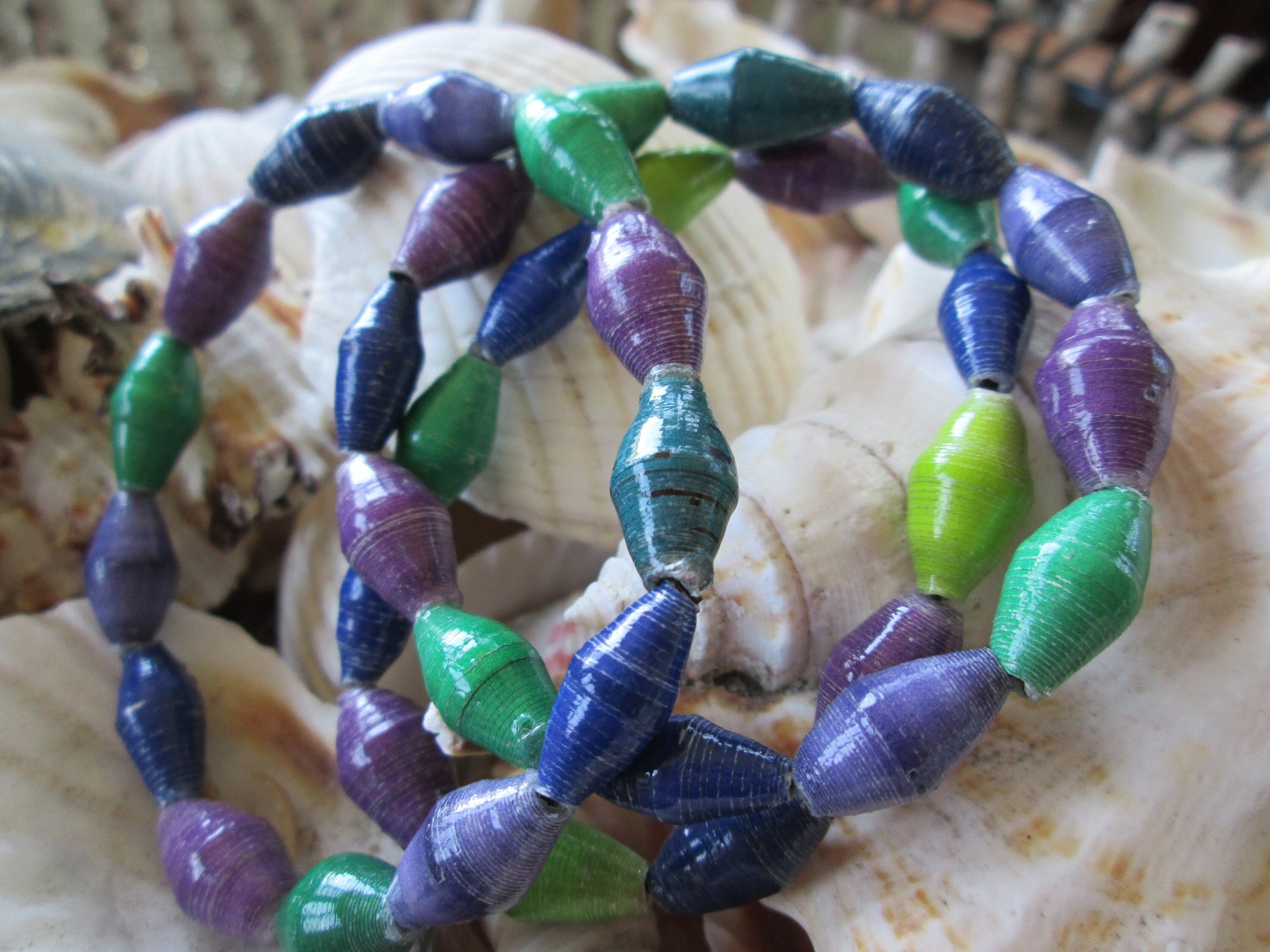 Bracelet trio, Outreach Uganda Vineyard paper beaded bracelets, 168, detail 3