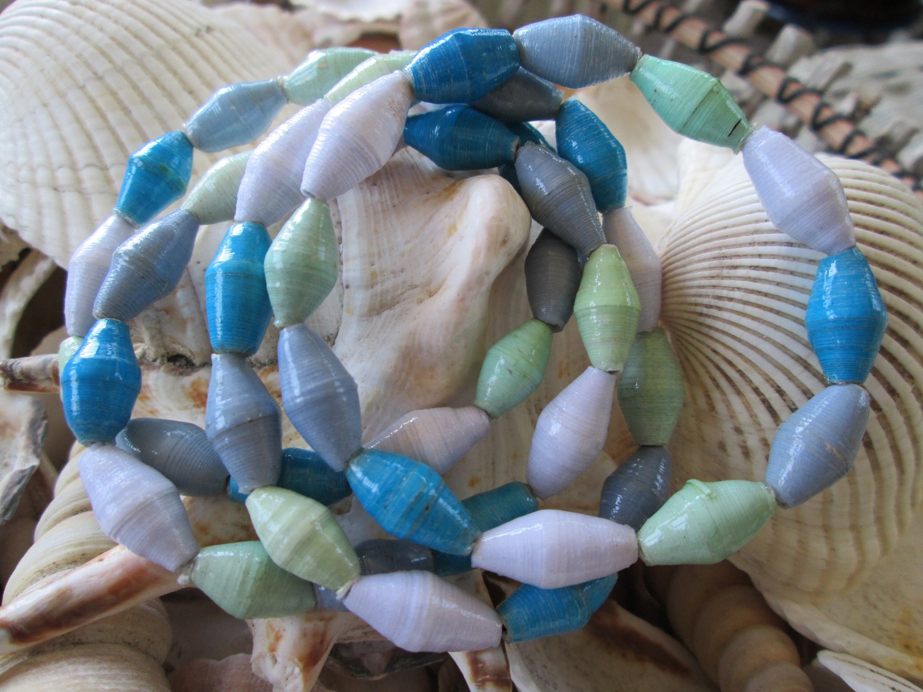 Bracelet trio, Outreach Uganda Sea Glass paper bead bracelets, 170