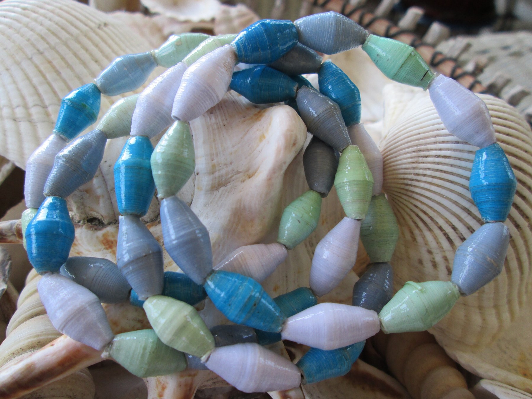 Bracelet trio, Outreach Uganda Sea Glass paper bead bracelets, 170, detail 4