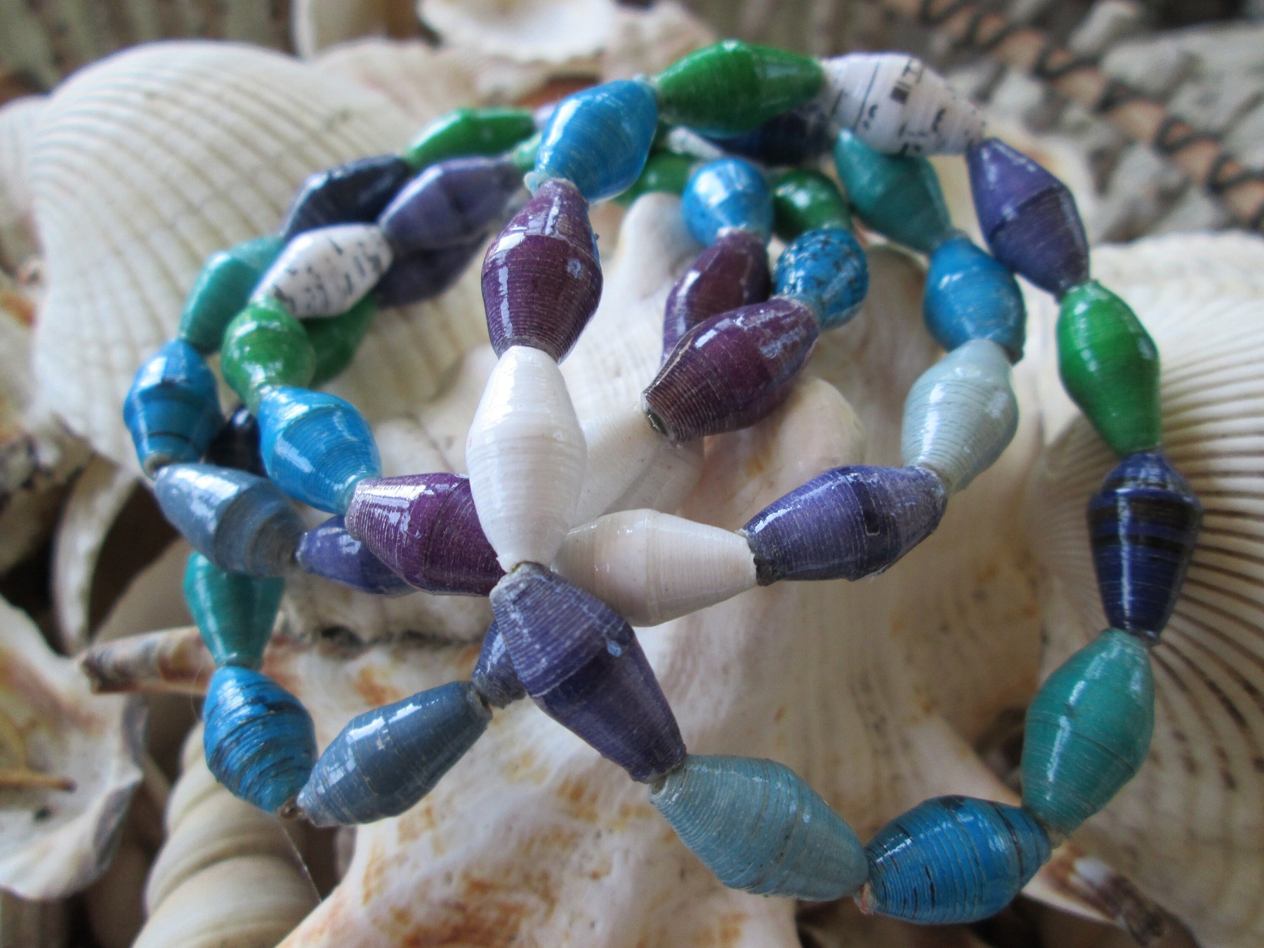 Bracelet trio, Outreach Uganda Island paper bead bracelets, 171, detail 2