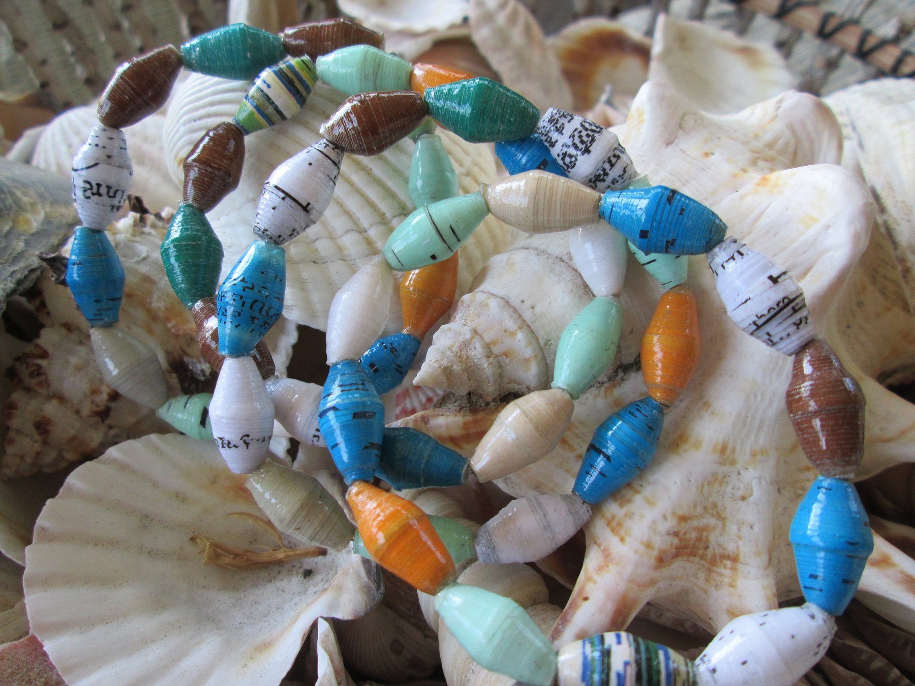 Bracelet trio, Outreach Uganda Seashore Sampler paper beaded bracelets, 172