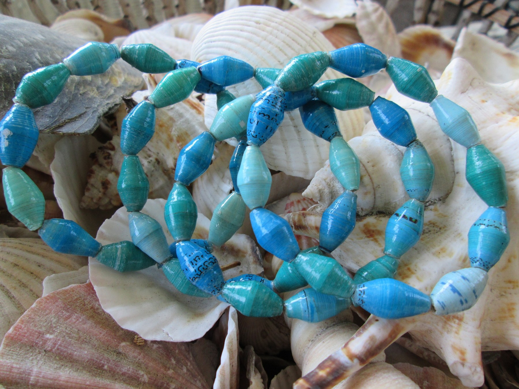 Bracelet trio, Outreach Uganda Aqua paper bead bracelets, 174