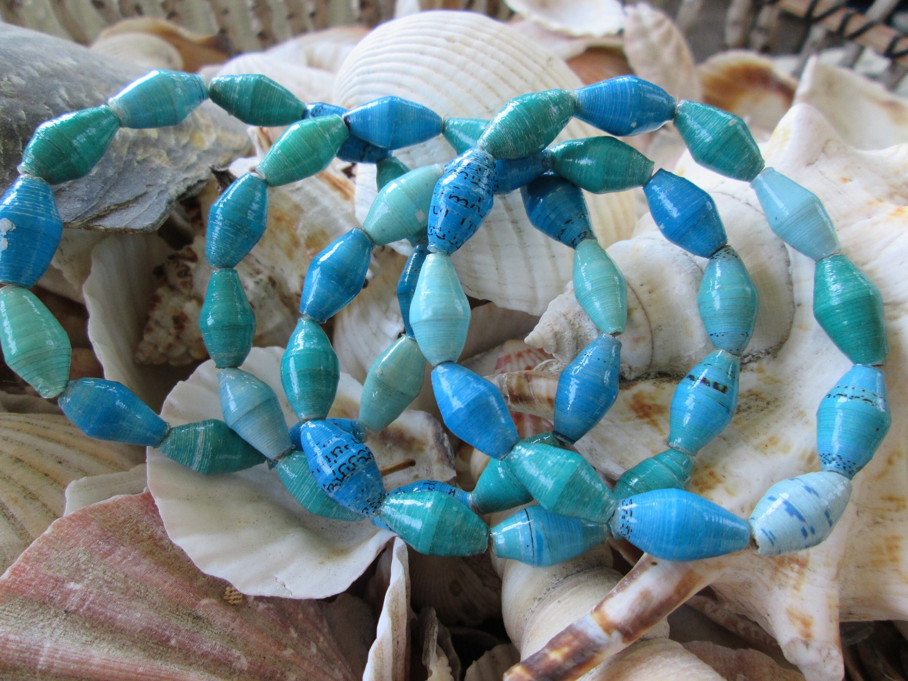 Bracelet trio, Outreach Uganda Aqua paper bead bracelets, 174, detail 3