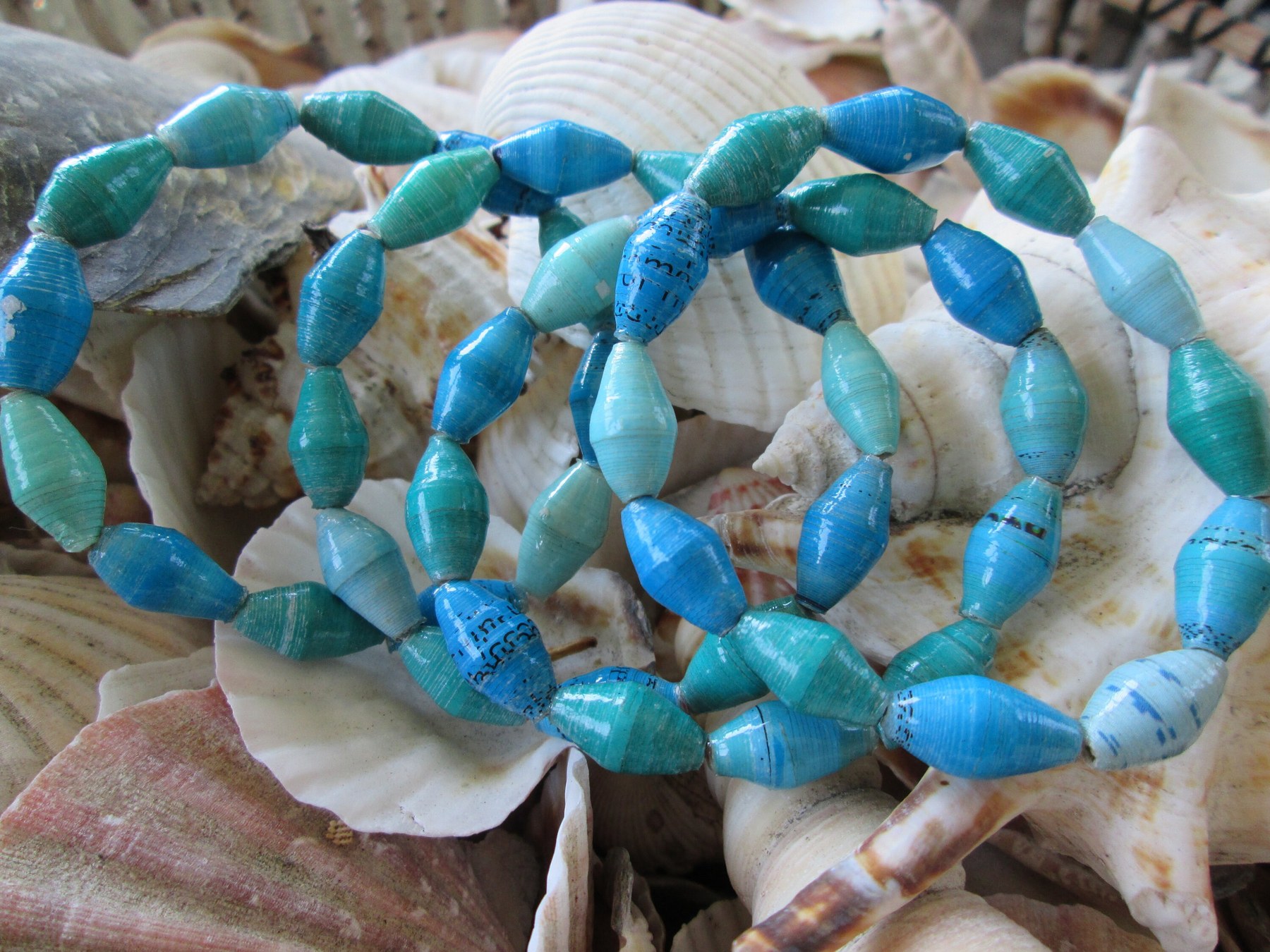 Bracelet trio, Outreach Uganda Aqua paper bead bracelets, 174, detail 4