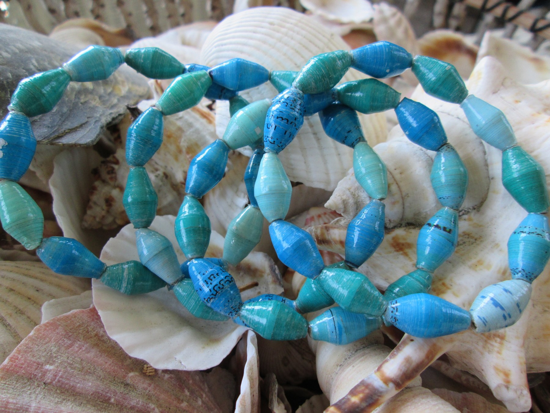 Bracelet trio, Outreach Uganda Aqua paper bead bracelets, 174, detail 5