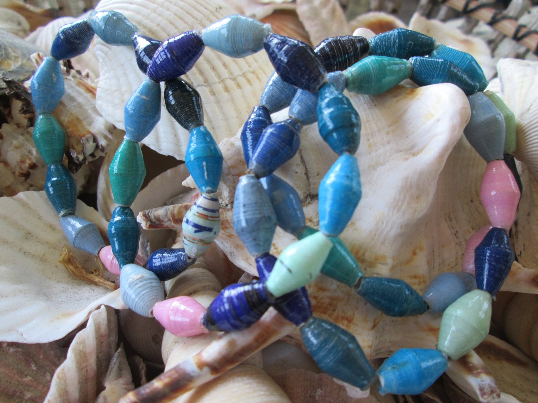 Bracelet trio, Outreach Uganda Oceanic paper beaded bracelets, 163