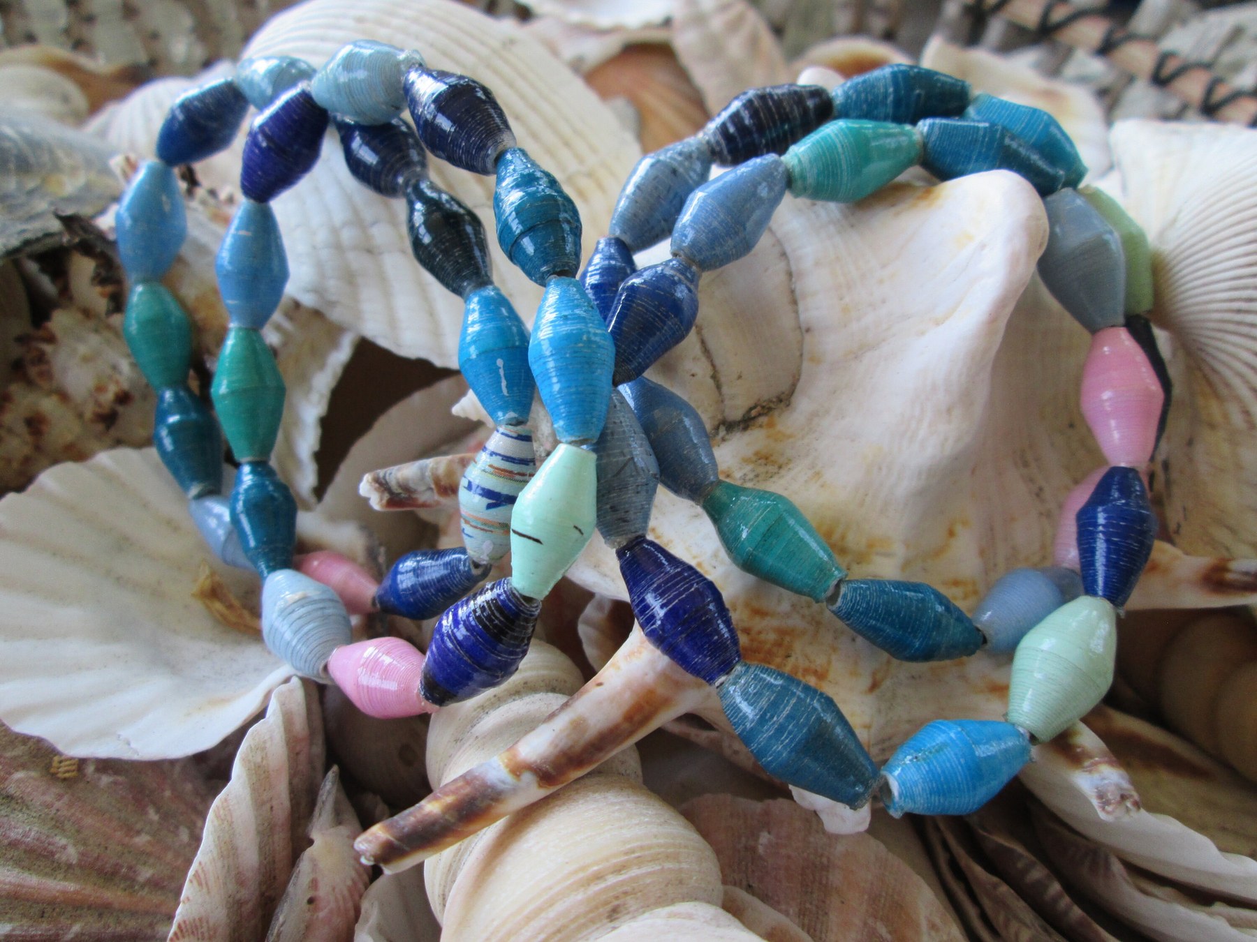 Bracelet trio, Outreach Uganda Oceanic paper beaded bracelets, 163, detail 2