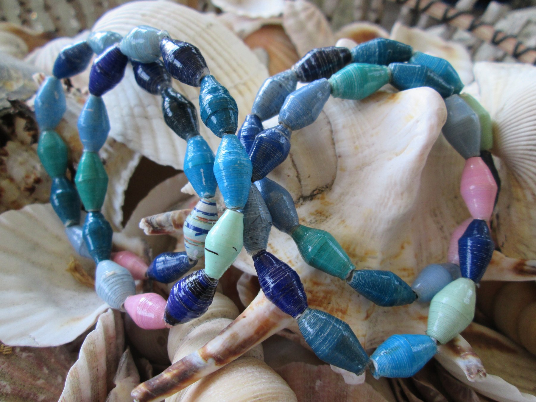 Bracelet trio, Outreach Uganda Oceanic paper beaded bracelets, 163, detail 3