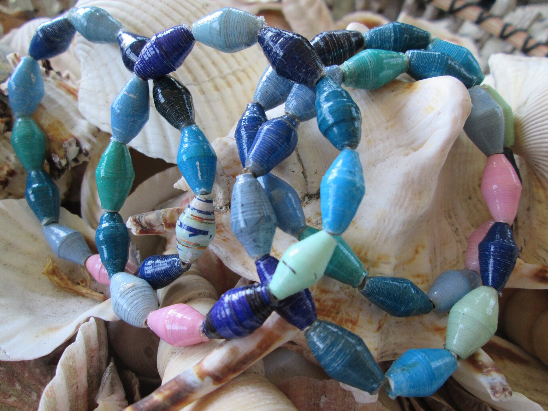 Bracelet trio, Outreach Uganda Oceanic paper beaded bracelets, 163, detail 5