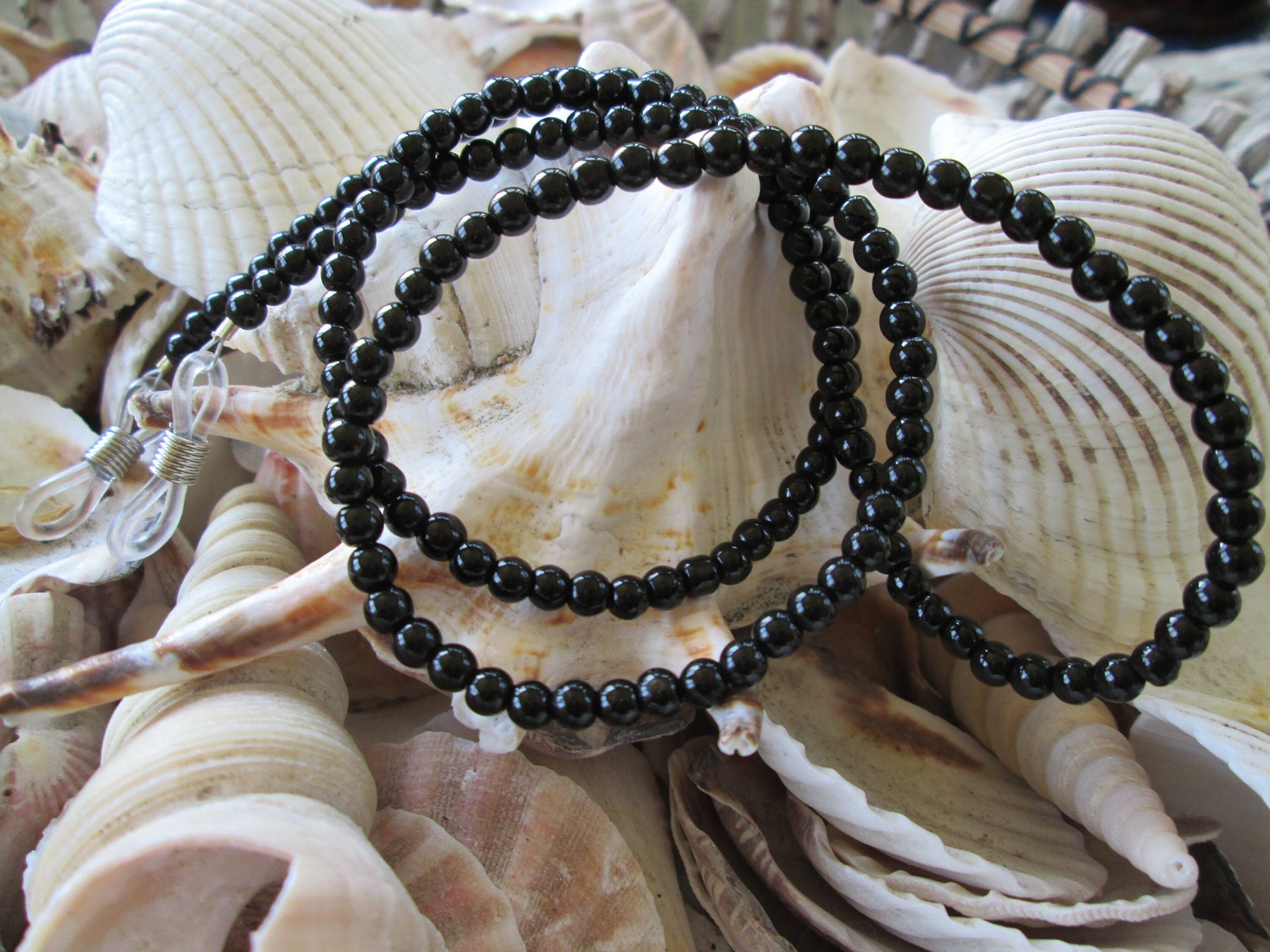 Handmade Black Jasper Eyeglass Chain: Beaded Glasses Holder, 1067