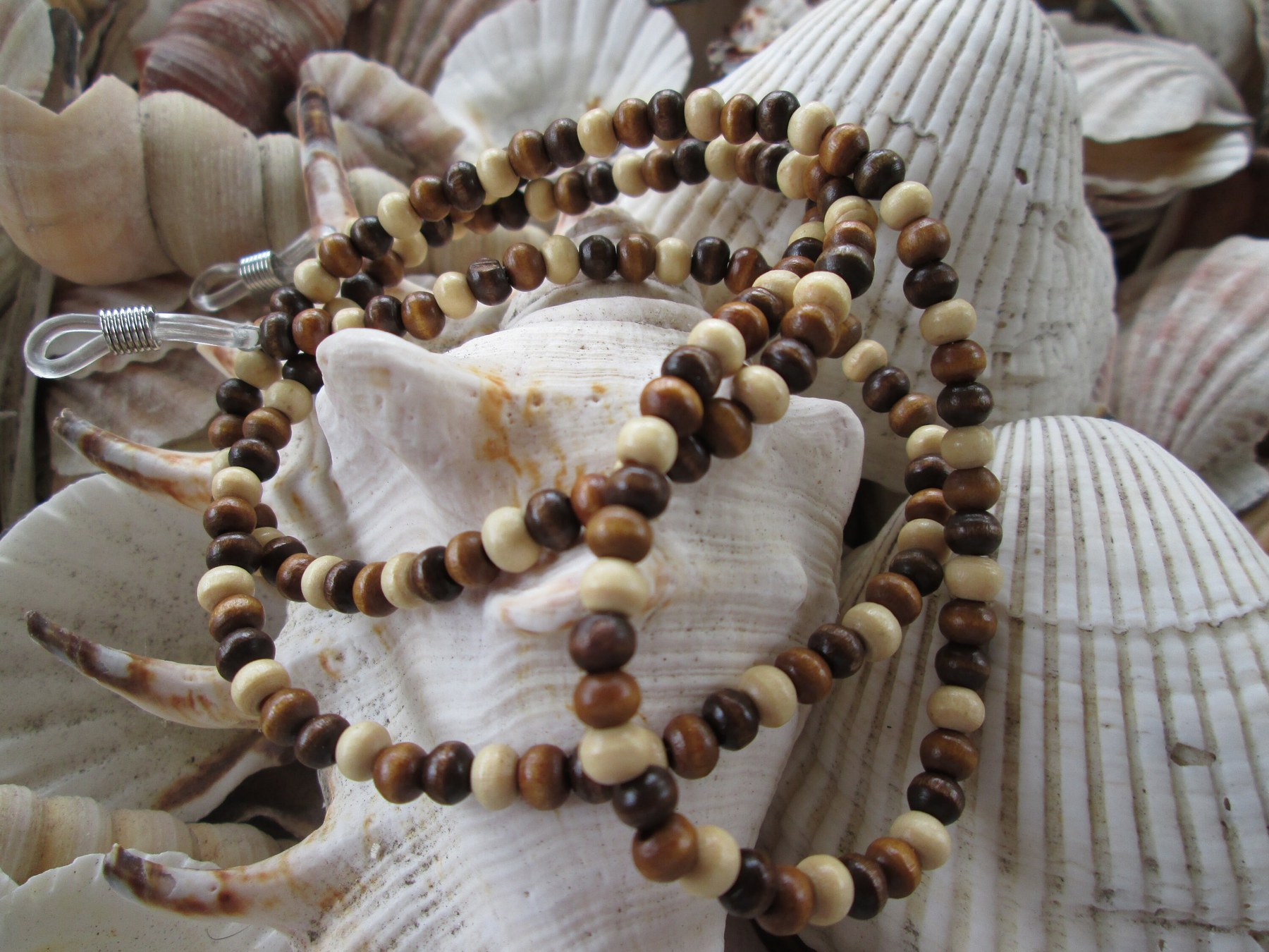 Glasses chain, Earth multi round wood 5mm beads, 1054