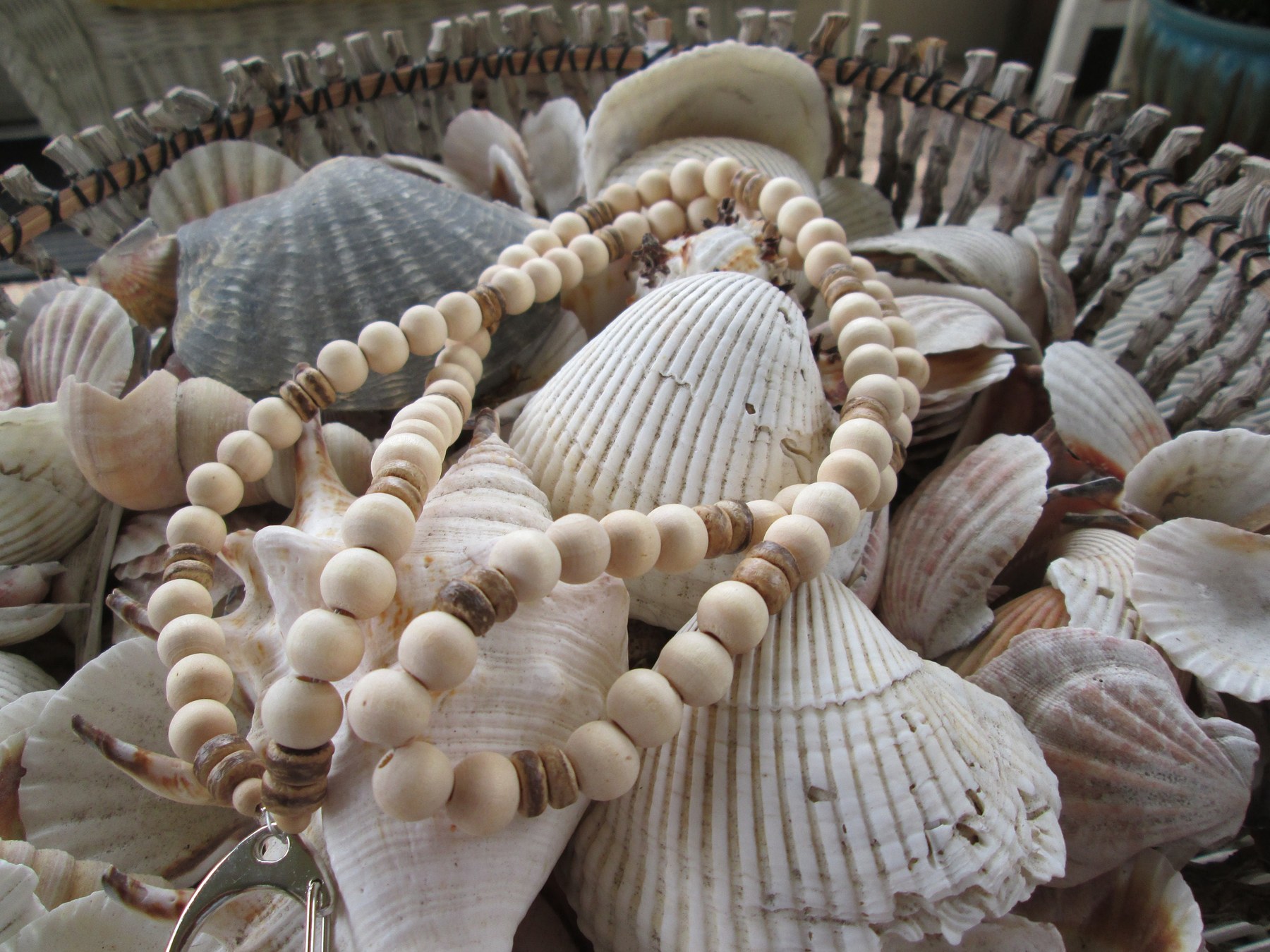 Lanyard, Whitewood and Metallic Gold wood beaded lanyard, 707, detail 7