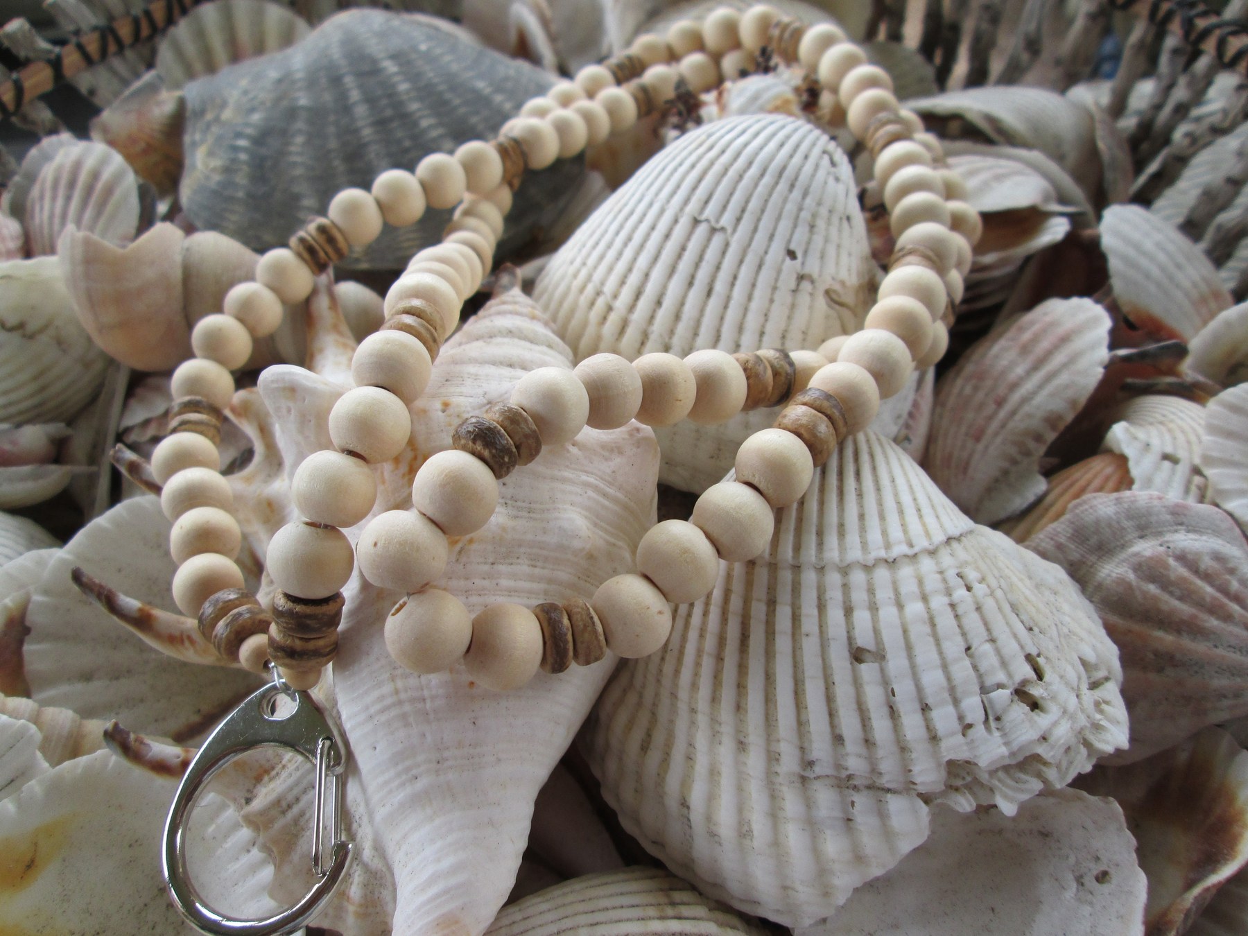 Lanyard, Whitewood and Metallic Gold wood beaded lanyard, 707, detail 8